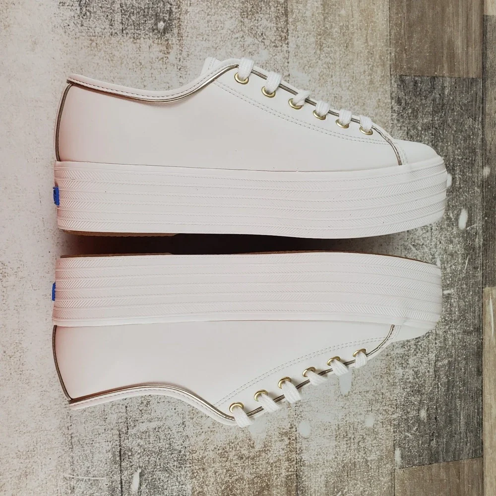 Keds Triple Up Womens Tennis Shoes Sz 8 M White Gold Leather Lace Up Platform